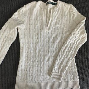 Ralph Lauren Beige V-Neck Cable Knit Sweater